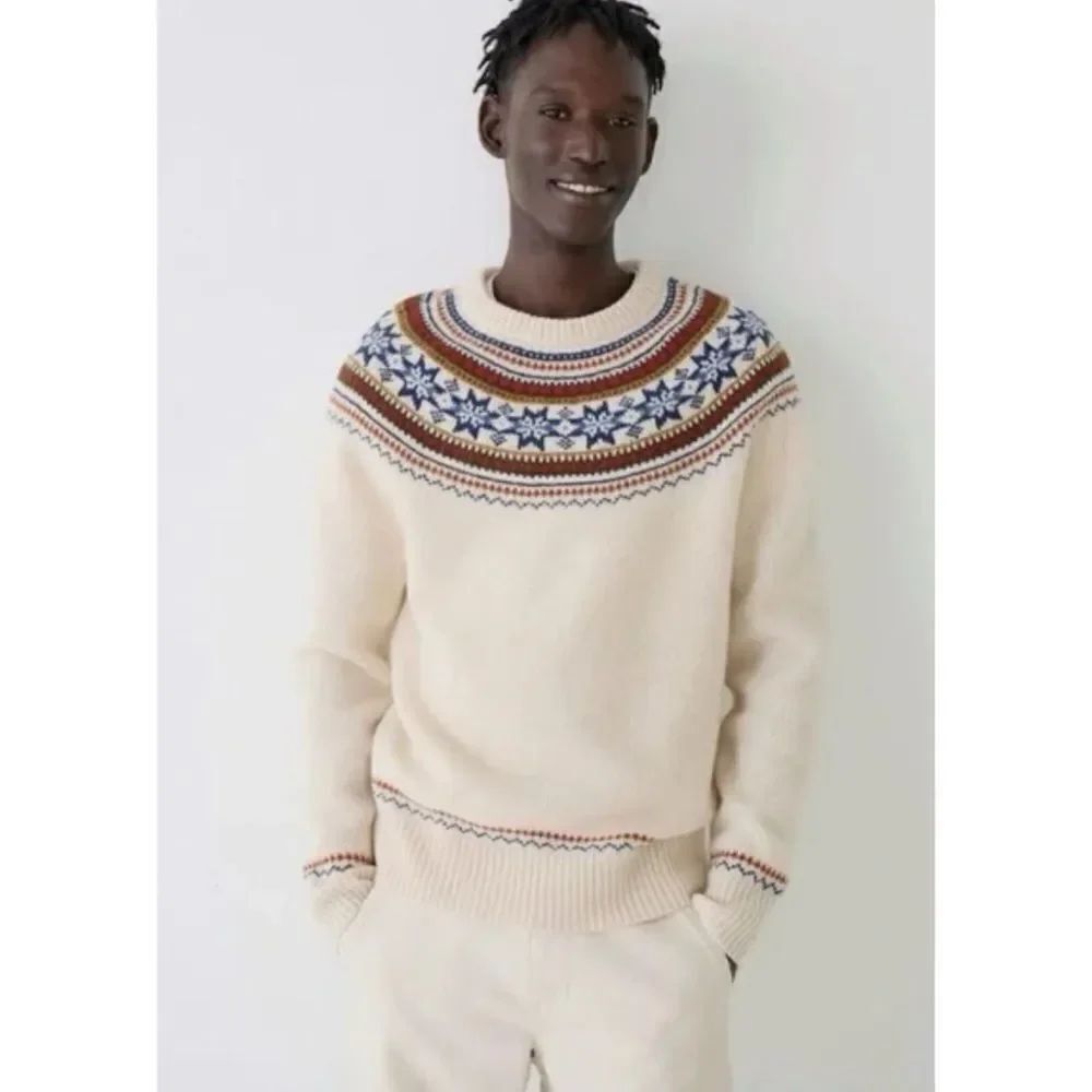 J. CREW Men's 100% Lambswool Fair Isle Yoked Crewneck Sweater Size M / NWOT